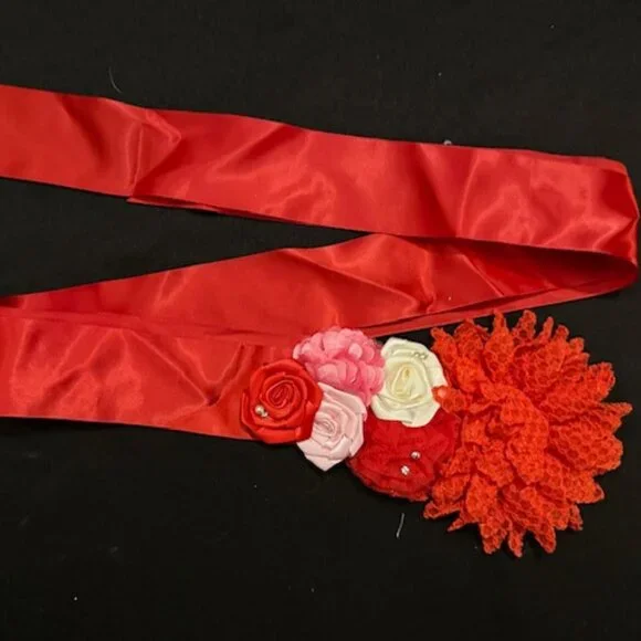 Red Maternity Sash & Headband Set 7305 Handmade NWT Boutique - Picture 3 of 3